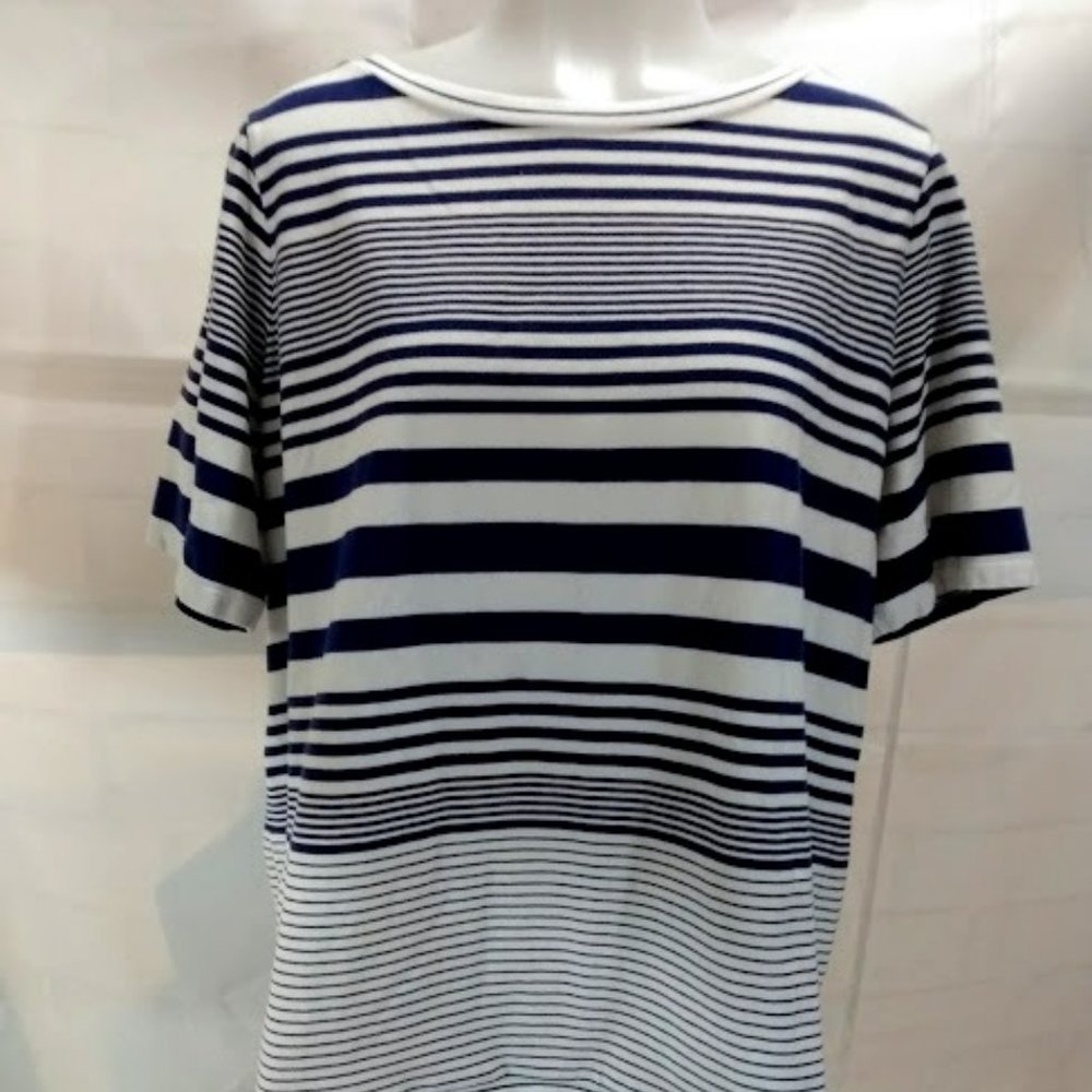 Lauren Ralph Lauren: Blue and white boat neck Tee.